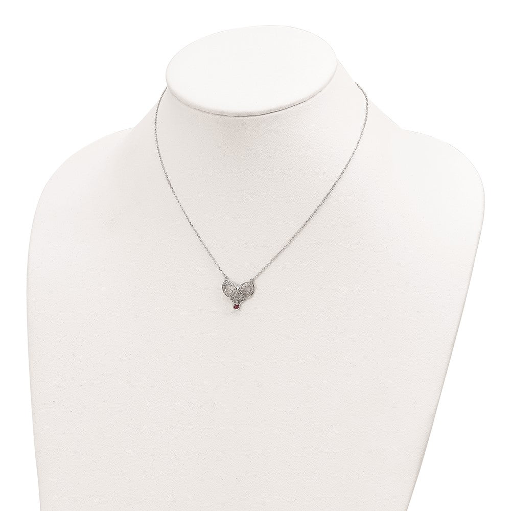 Sterling Silver Rhodium-Plated Polished Jan. Bow Cz Birthstone Necklace