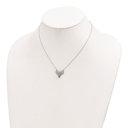 Sterling Silver Rhodium-Plated Polished Jan. Bow Cz Birthstone Necklace