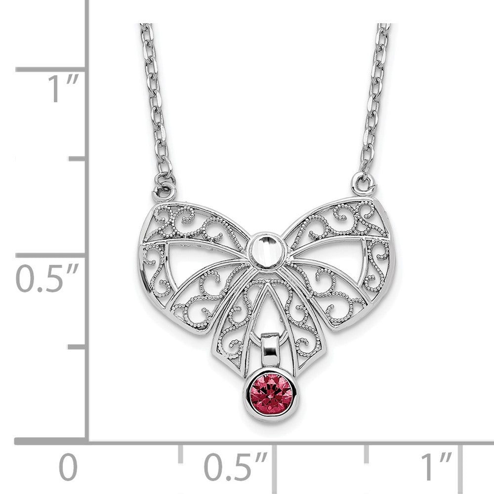 Sterling Silver Rhodium-Plated Polished Jan. Bow Cz Birthstone Necklace