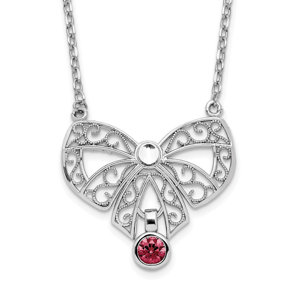 Sterling Silver Rhodium-Plated Polished Jan. Bow Cz Birthstone Necklace
