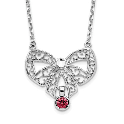 Sterling Silver Rhodium-Plated Polished Jan. Bow Cz Birthstone Necklace