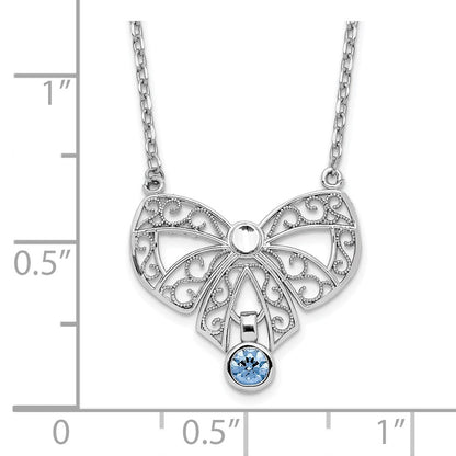 Sterling Silver Rhodium-Plated Polished March Bow Cz Birthstone Necklace