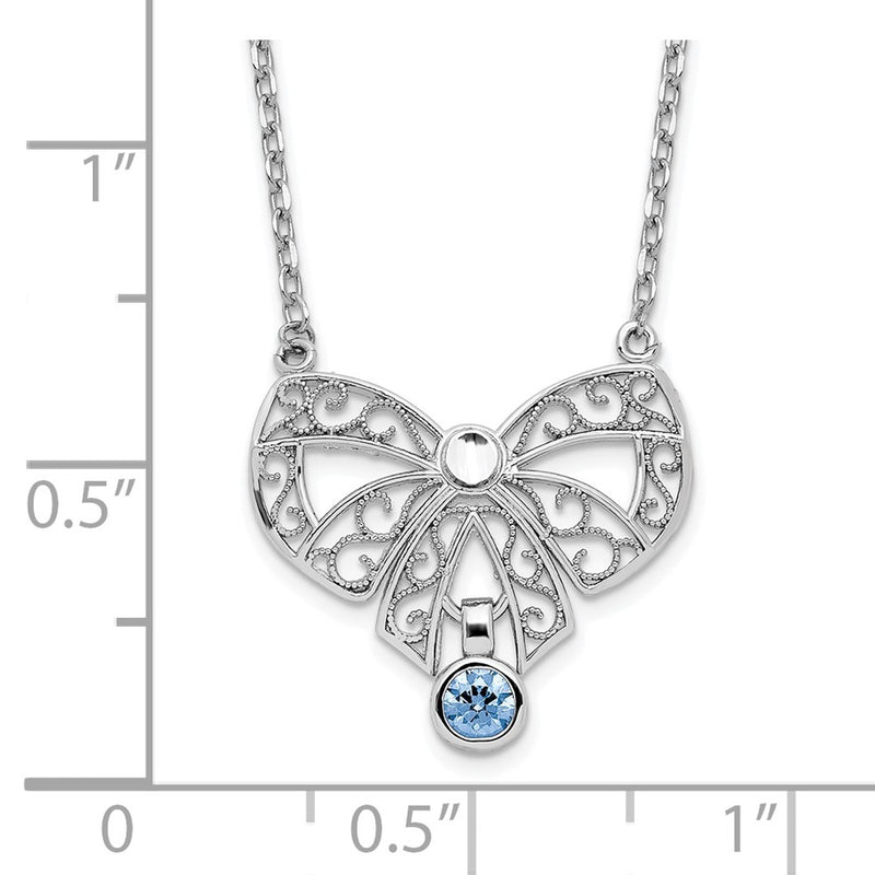Sterling Silver Rhodium-Plated Polished March Bow Cz Birthstone Necklace