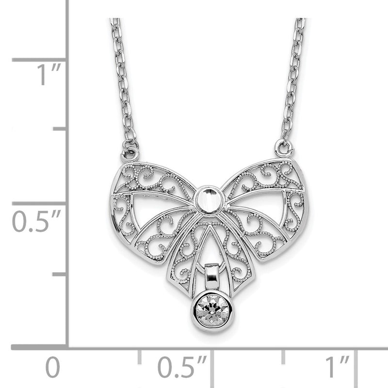 Sterling Silver Rhodium-Plated Polished April Bow Cz Birthstone Necklace