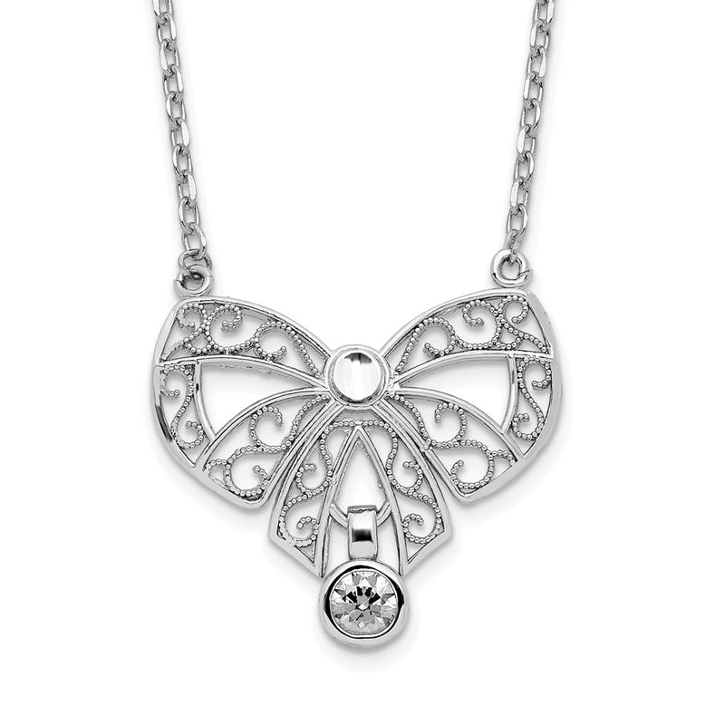 Sterling Silver Rhodium-Plated Polished April Bow Cz Birthstone Necklace