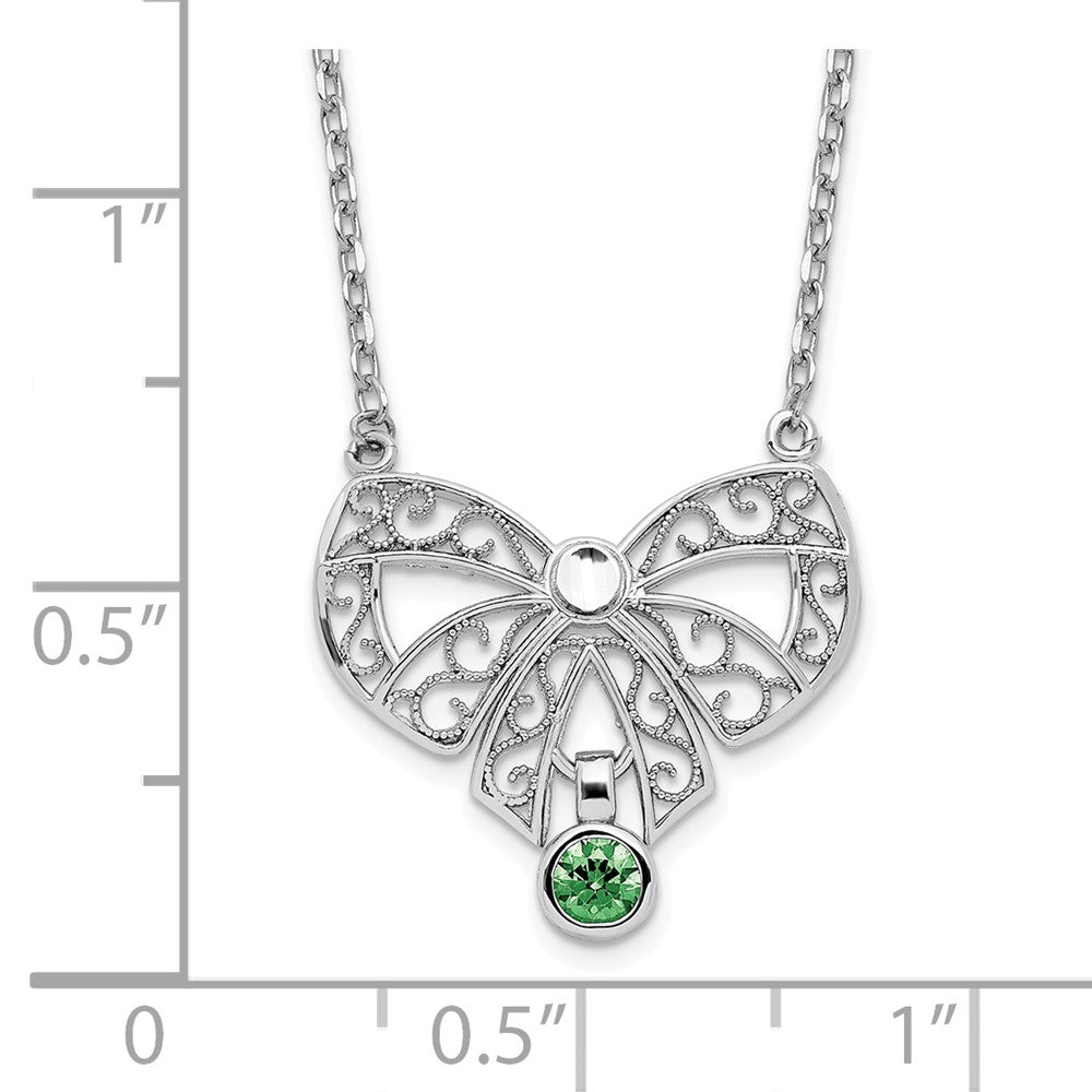 Sterling Silver Rhodium-Plated Polished May Bow Cz Birthstone Necklace