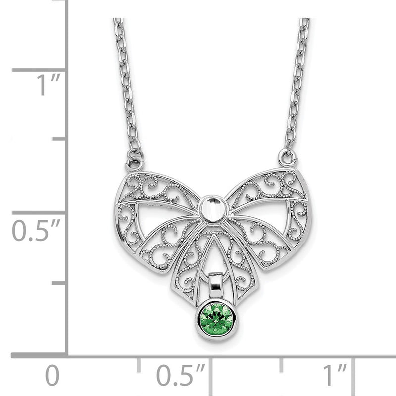 Sterling Silver Rhodium-Plated Polished May Bow Cz Birthstone Necklace