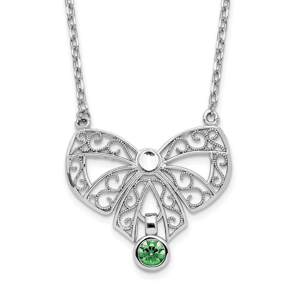 Sterling Silver Rhodium-Plated Polished May Bow Cz Birthstone Necklace