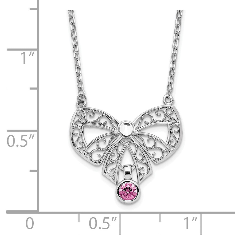 Sterling Silver Rhodium-Plated Polished June Bow Cz Birthstone Necklace