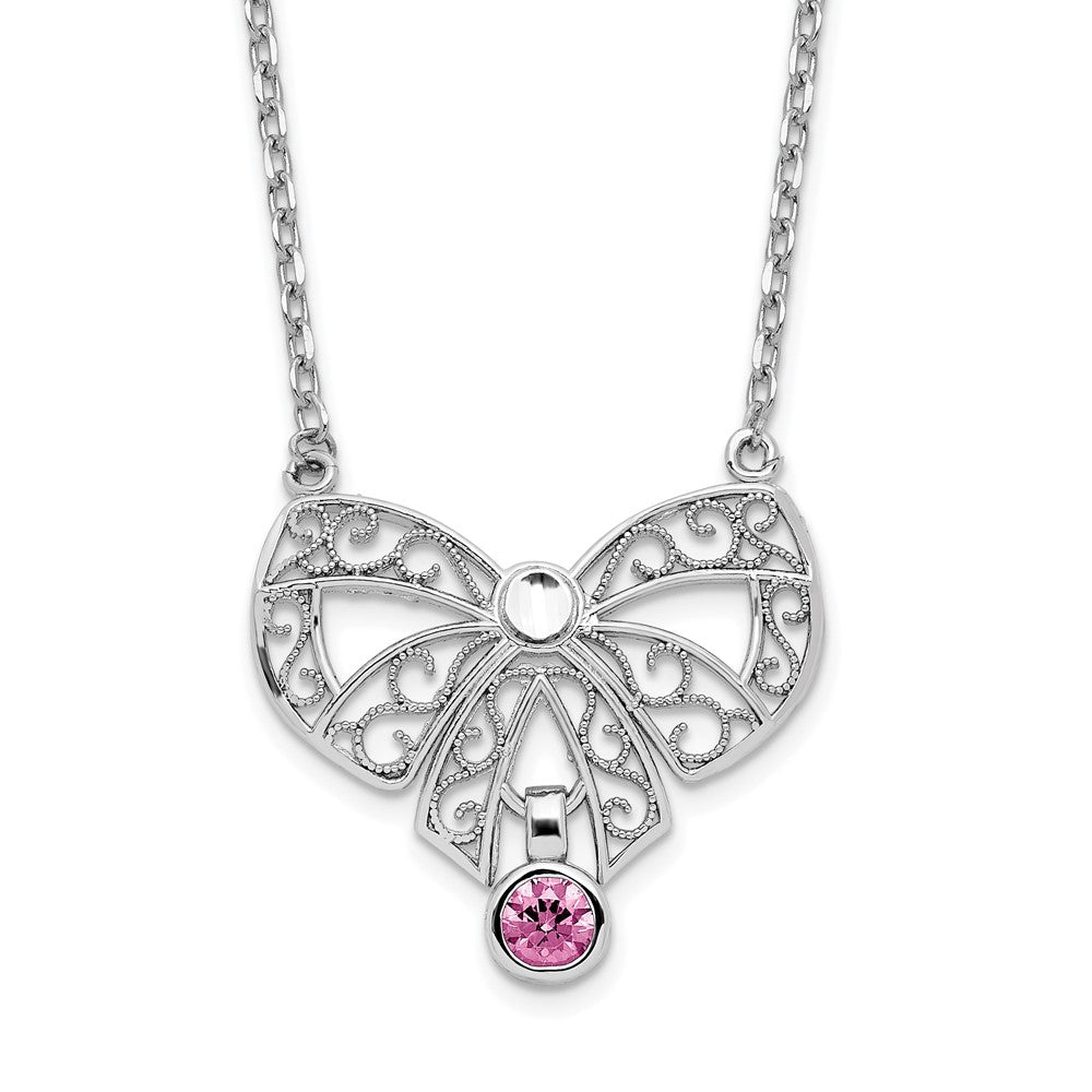 Sterling Silver Rhodium-Plated Polished June Bow Cz Birthstone Necklace