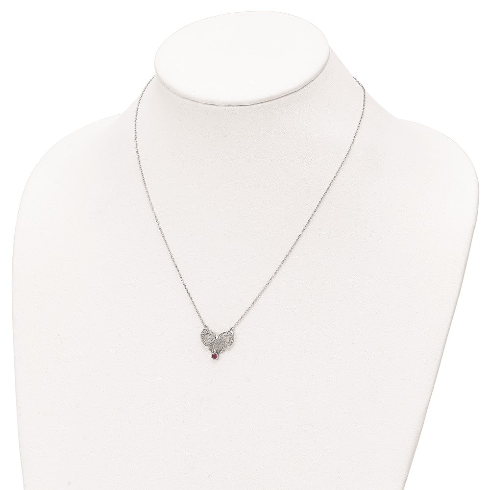 Sterling Silver Rhodium-Plated Polished July Bow Cz Birthstone Necklace