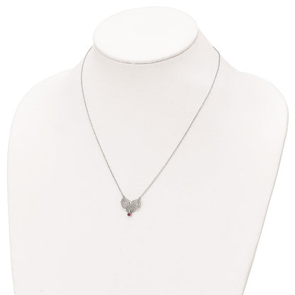 Sterling Silver Rhodium-Plated Polished July Bow Cz Birthstone Necklace