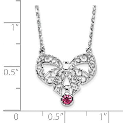 Sterling Silver Rhodium-Plated Polished July Bow Cz Birthstone Necklace