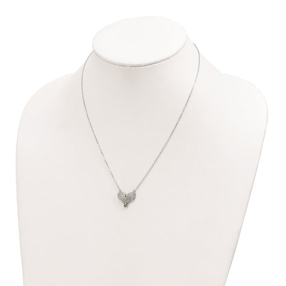 Sterling Silver Rhodium-Plated Polished Aug. Bow Cz Birthstone Necklace