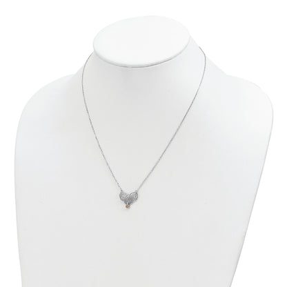 Sterling Silver Rhodium-Plated Polished Nov. Bow Cz Birthstone Necklace