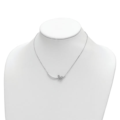 Sterling Silver Rhodium-Plated Cz Butterfly Bar 2In Ext Necklace