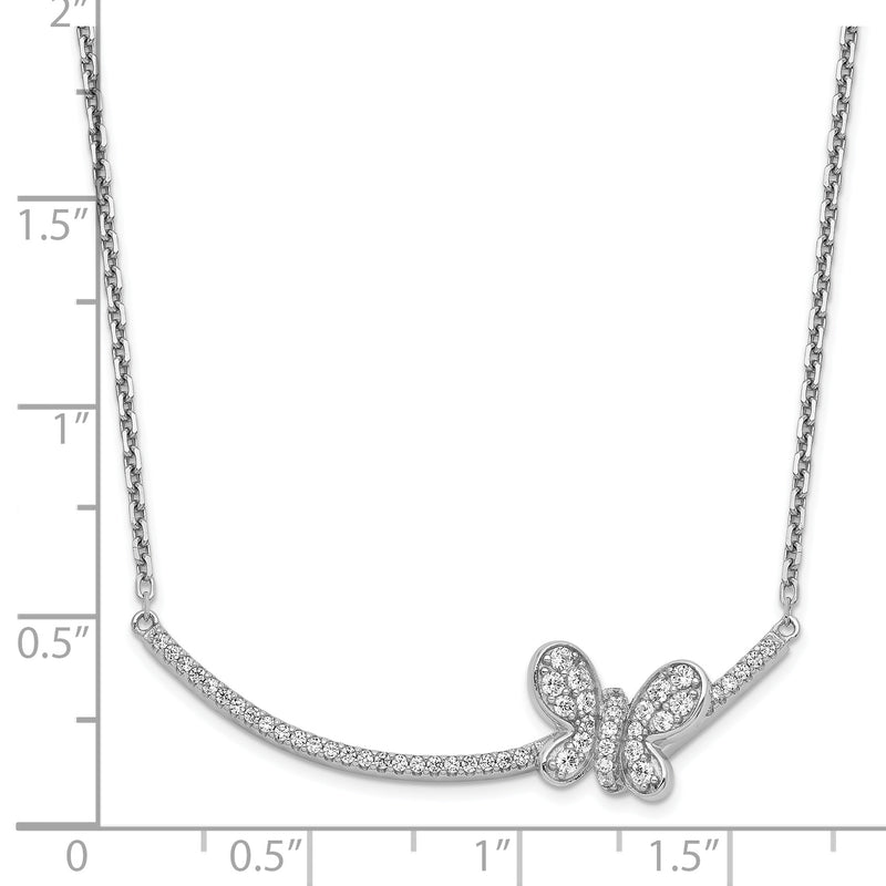 Sterling Silver Rhodium-Plated Cz Butterfly Bar 2In Ext Necklace