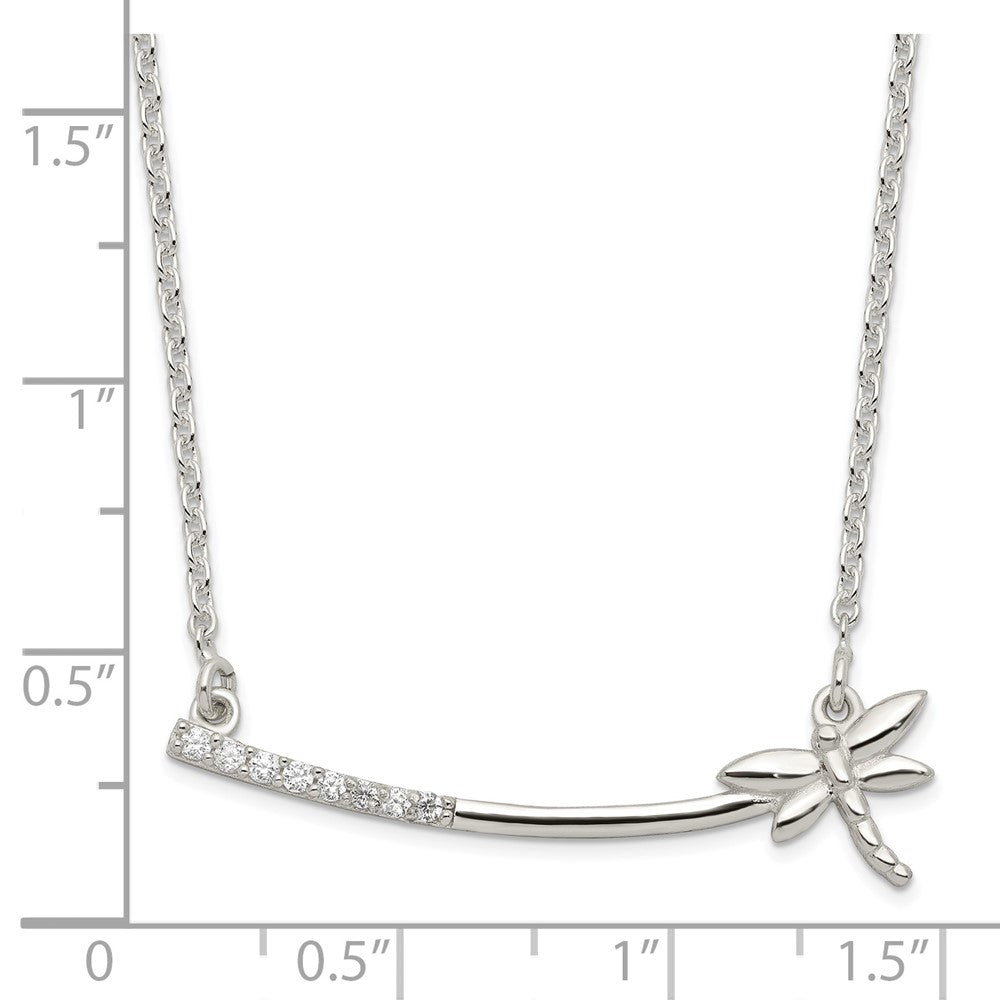 Sterling Silver Cz Dragonfly Bar Necklace