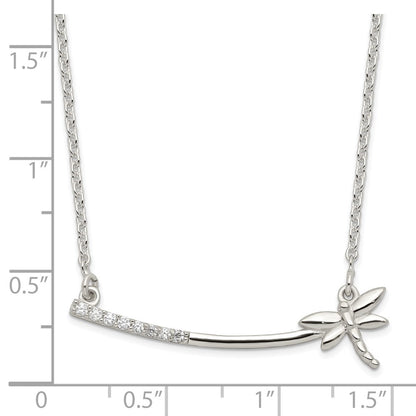 Sterling Silver Cz Dragonfly Bar Necklace