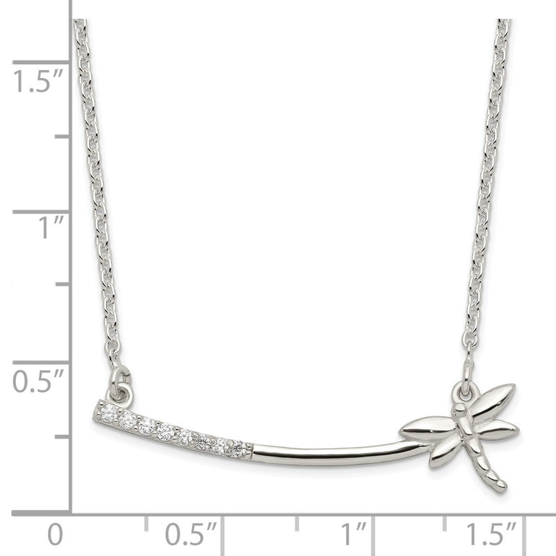 Sterling Silver Cz Dragonfly Bar Necklace