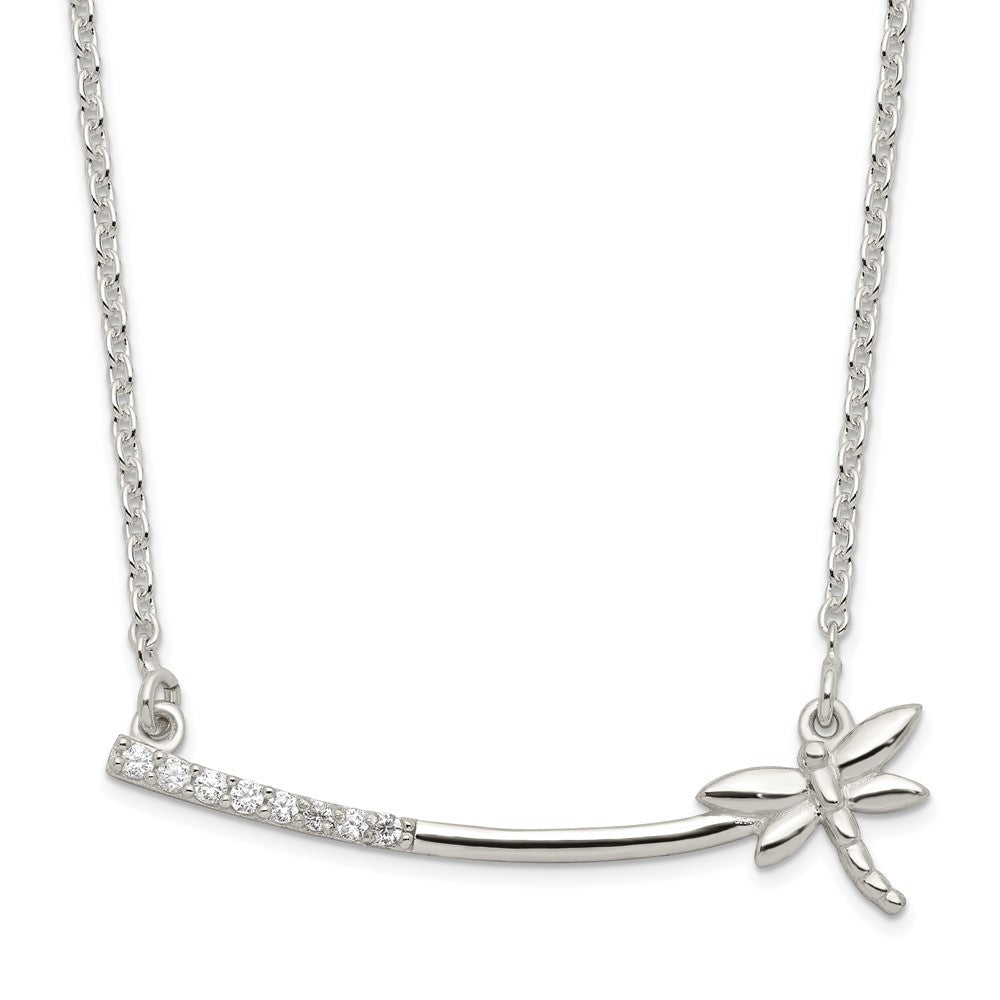 Sterling Silver Cz Dragonfly Bar Necklace