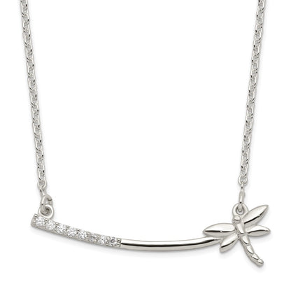 Sterling Silver Cz Dragonfly Bar Necklace