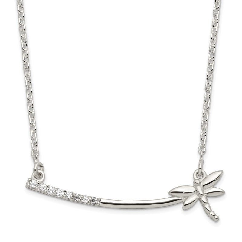 Sterling Silver Cz Dragonfly Bar Necklace