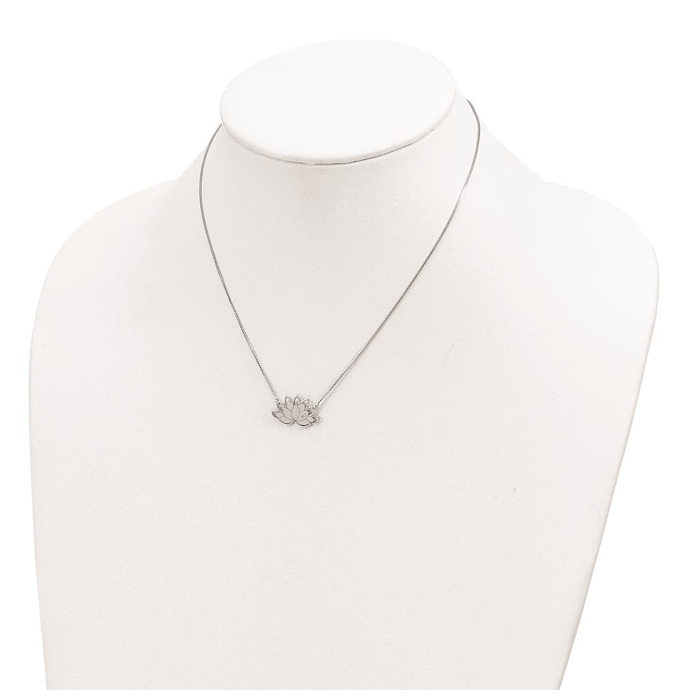 Sterling Silver Rhodium-Plated Cz Lotus Flower Necklace