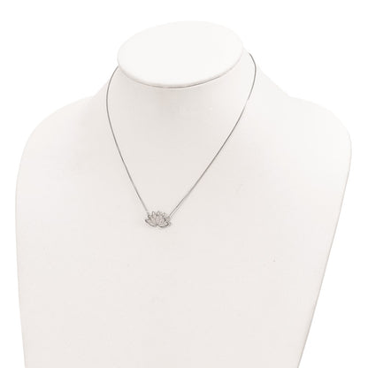 Sterling Silver Rhodium-Plated Cz Lotus Flower Necklace