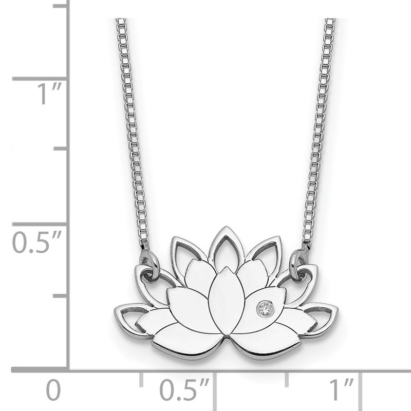 Sterling Silver Rhodium-Plated Cz Lotus Flower Necklace