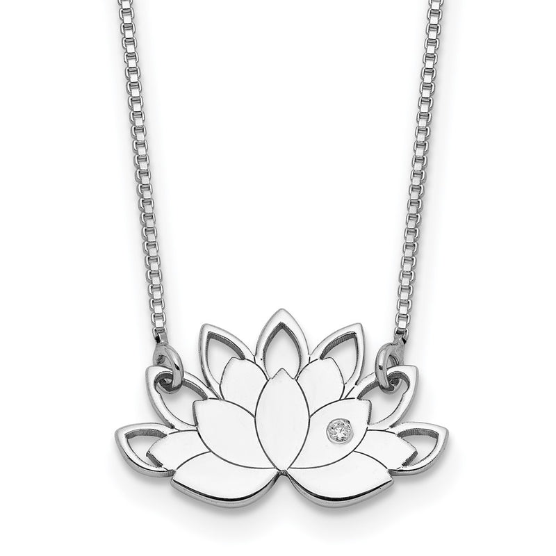 Sterling Silver Rhodium-Plated Cz Lotus Flower Necklace