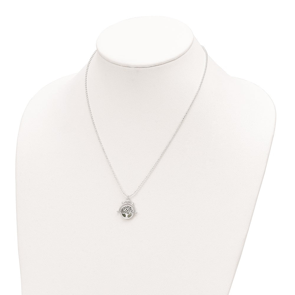 Sterling Silver Polished Reversible Enameled Tree Of Life Necklace