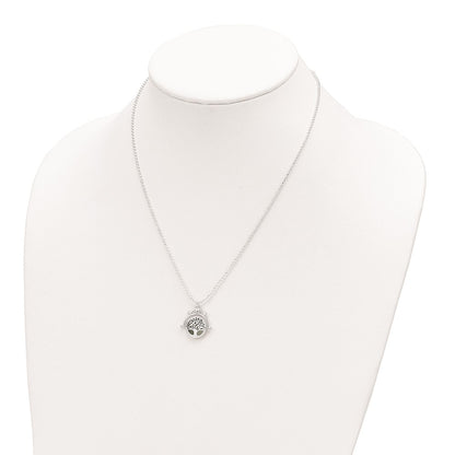 Sterling Silver Polished Reversible Enameled Tree Of Life Necklace