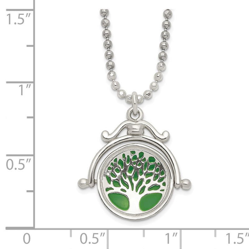 Sterling Silver Polished Reversible Enameled Tree Of Life Necklace