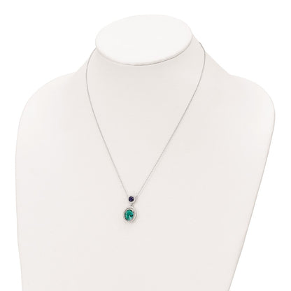 Sterling Silver Rhodium-Plated Cz Glass Stone Dangle Pendant Necklace