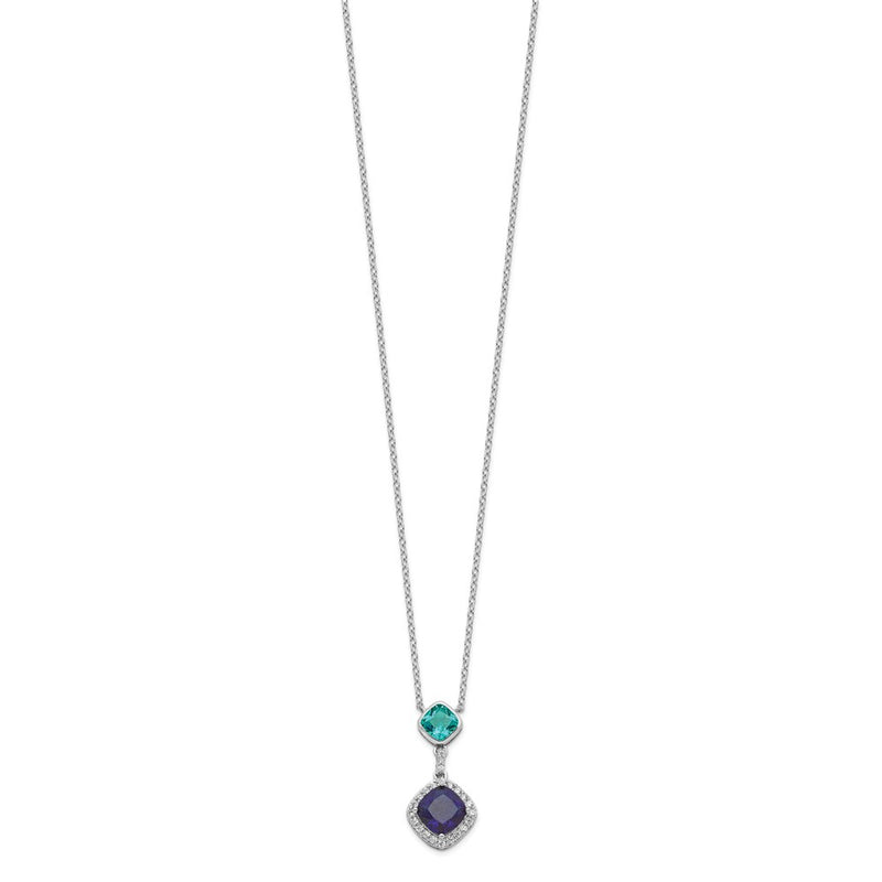 Sterling Silver Rhodium-Plated Cz Glass Stone Dangle Pendant Necklace