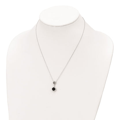 Sterling Silver Rhodium-Plated Cz Glass Stone Dangle Pendant Necklace