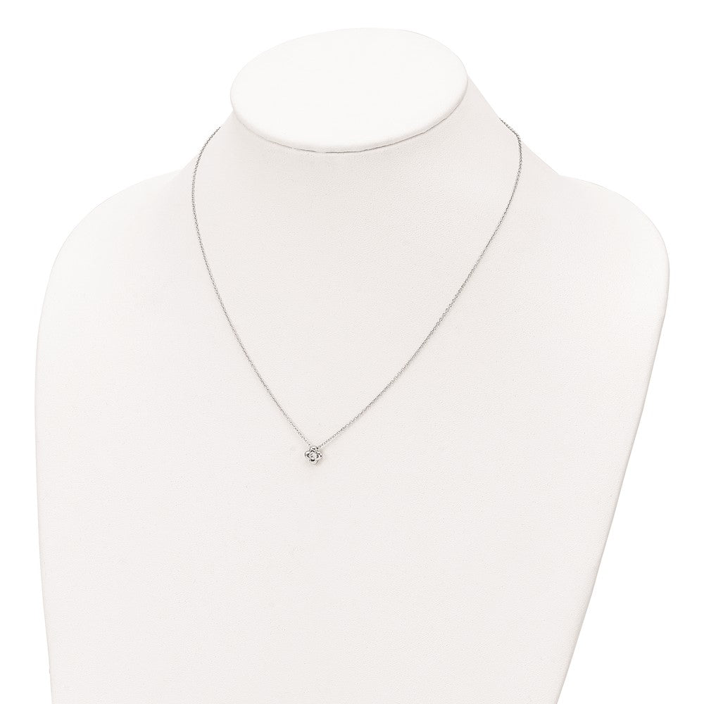 Sterling Silver Rhodium-Plated Polished Cz Flower Necklace