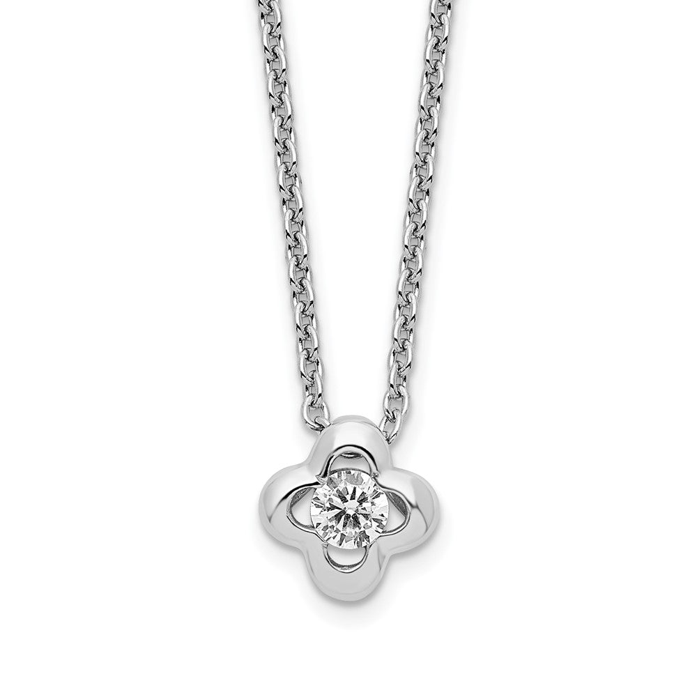 Sterling Silver Rhodium-Plated Polished Cz Flower Necklace