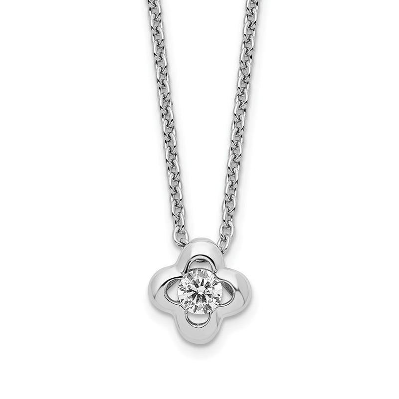 Sterling Silver Rhodium-Plated Polished Cz Flower Necklace