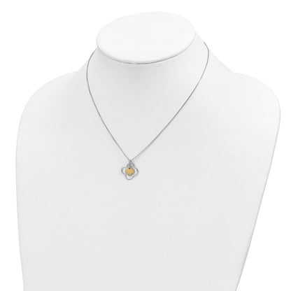 Sterling Silver Gold-Tone Cz Floral Necklace