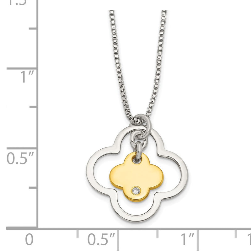 Sterling Silver Gold-Tone Cz Floral Necklace