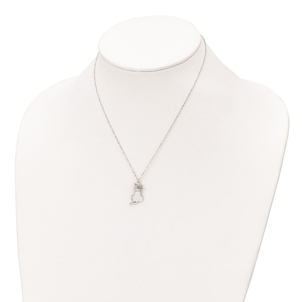 Sterling Silver Rhodium-Plated Cz Dog Necklace