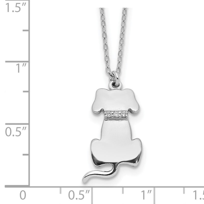 Sterling Silver Rhodium-Plated Cz Dog Necklace