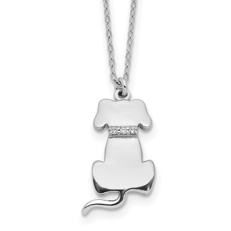 Sterling Silver Rhodium-Plated Cz Dog Necklace