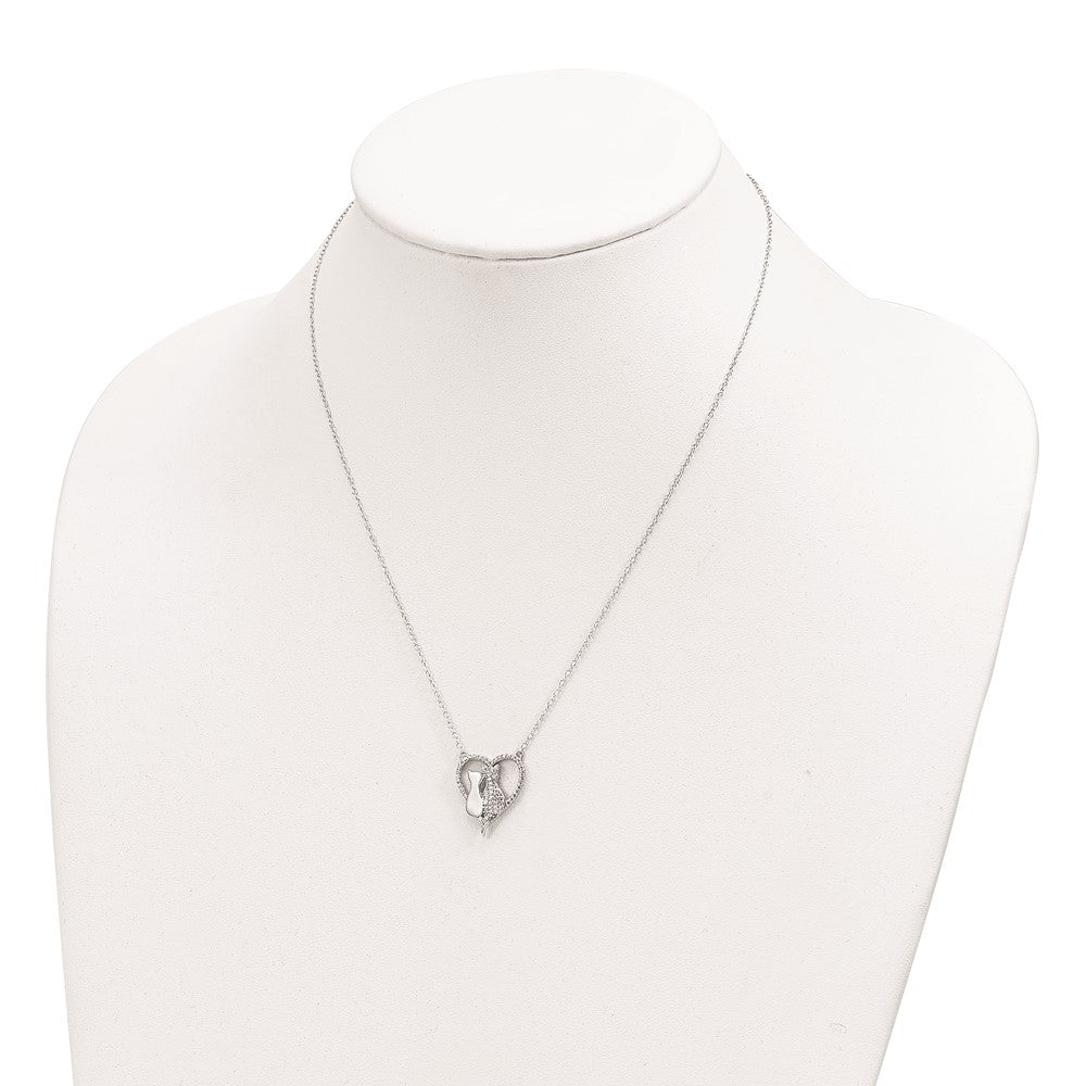 Sterling Silver Rhodium-Plated Polished Cz Cats W/2 In Ext. Necklace