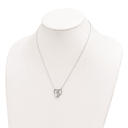 Sterling Silver Rhodium-Plated Polished Cz Cats W/2 In Ext. Necklace