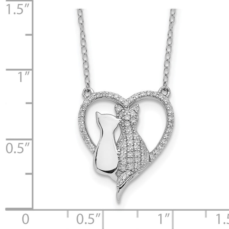 Sterling Silver Rhodium-Plated Polished Cz Cats W/2 In Ext. Necklace