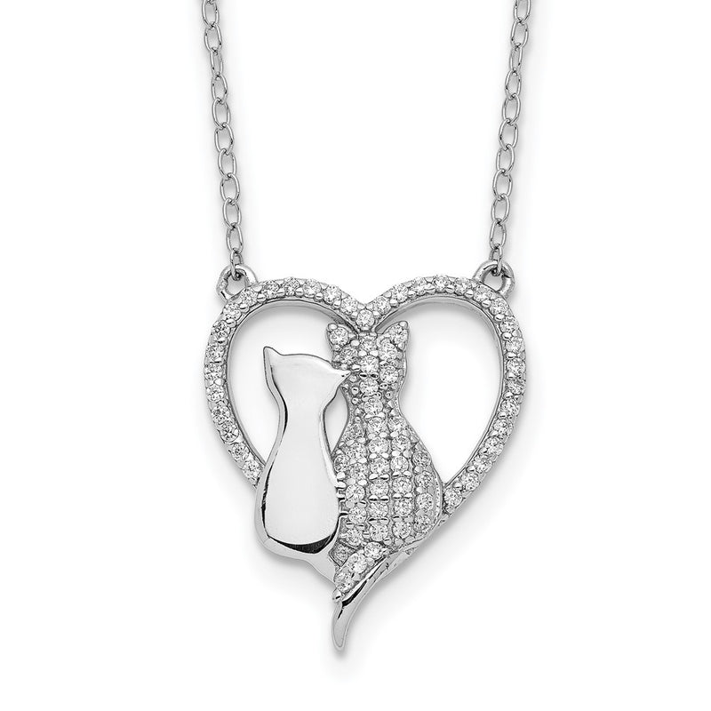 Sterling Silver Rhodium-Plated Polished Cz Cats W/2 In Ext. Necklace