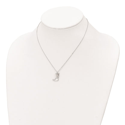 Sterling Silver Rhodium-Plated Cz Heart Cat Necklace